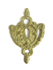 4 BOCCHETTE PER SERRATURE MOBILI ANTICHI BRONZO DORATO VECCHIE ARTIGIANALI CH28