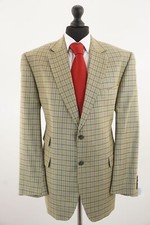 Atelier Torino Giacca 28 Beige Blu A Quadri A Un Bottone 2 + Seta Nuova D461