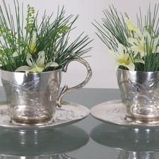 Jugenstil Tazza Piattino Di Gallia Christofle Francia 1900 Fiori Decorazione