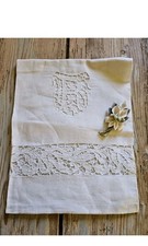 1900 Asciugamano Lino Ricamato A Mano Punto Inglese Monogramma R Stemma Nobile