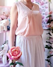 camicetta vintage 80's top rosa satin setato ricamato made Italy tg m l