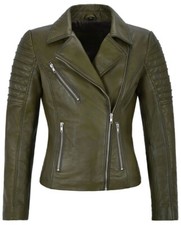 Donna Verde Oliva Pelle Giacca