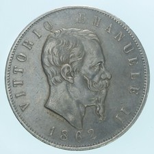 VITTORIO EMANUELE II° 5 LIRE 1862 TORINO SILVER COIN ARGENTO PATINA SCURA RR!