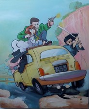 Quadro Lupin III cm 120x100 con Fujiko Margot in 500 in fuga stilizzato  pop art