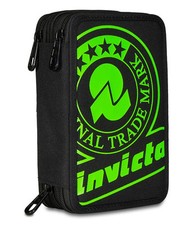 Invicta Astuccio Scuola 3 Zip, Solid Stampa Fluo, Nero e Verde, Triplo (U1j)