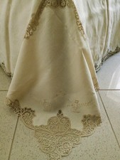 Copriletto Matrimoniale Puro Lino  Ecrù Ricamo A Mano Pizzo Cantù 
