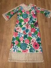 Maxi abito vintage Lilly Pulitzer pizzo caftano stampa floreale THE LILLY ANNI '60