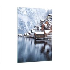 Quadro su Vetro 50x70cm Paesaggio Insediamento Di Montagna Inverno Stampe Murale