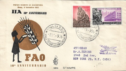 Fdc venetia fao 1955 - venetia, aerea