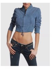 GOSSIP Capispalla Giacca Corta in Pelle Naturale Azzurra tg.42