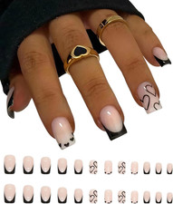 1Pc French Nail Stickers Unghie Finte Corte Quadrate Nero Acrilico Adesivi Unghi