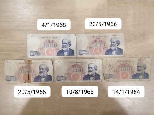 Lotto banconote 1000 - 5, lire