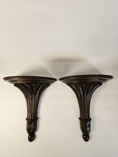 Coppia mensole da parete vintage in legno neoclassico intagliato a mano Regency foglia di alloro #408106