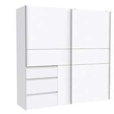 Armadio a 2 ante scorrevoli FJOLLA con 3 cassetti in laminato, LAP 170x205x61 cm