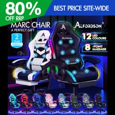 ALFORDSON Sedia Gaming con 12 Colori LED Massaggio Sedia Ufficio Pelle/Tessuto