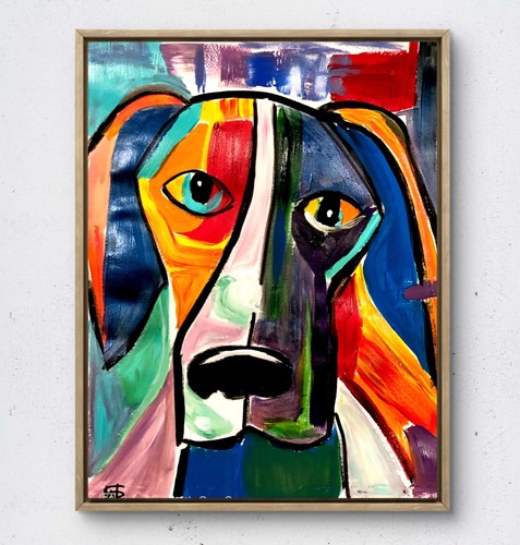 Colorato cane cubista - , acrilico