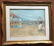 Riccione al mare 1939 olio su cartone telato cm40x50 + cornice in legno dorata 