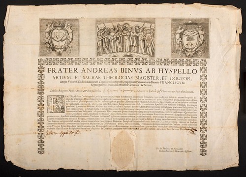 Antico documento 1600 frati - documento,