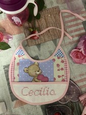 Bavetta bavaglino neonati con ricamo Punto Croce personalizzato