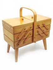 Cestino Cucito Vintage In Legno, Pulito Pronto All'uso