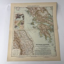 Stampa antica Grecia 1908 Albania Peloponneso Ionio Atene Stieler Hand Atlas