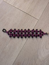 Bracciale fatto a mano da perline nere, rosa e trasparenti 8 pollici