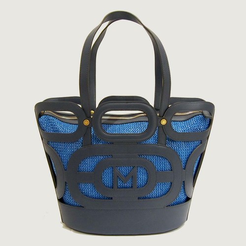 Borsa blu raffia - blu, in