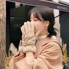 Donna Pelliccia Finta Bordo Guanti Fiocco Completo Dito Touch Screen per Guida