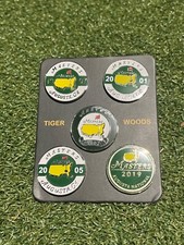 Set 5 marcatori piatti palline da golf TIGER WOODS Masters 1997 2001 2002 2005 2019