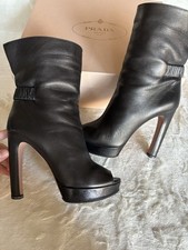 Stivaletti con Tacco Prada Peep-Toe Plateau Tacco Alto Genuine Leather Black 37