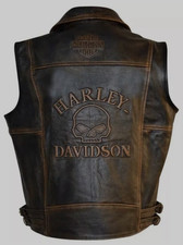 Gilet in vera pelle motociclista Harley Davidson uomo nocchette...