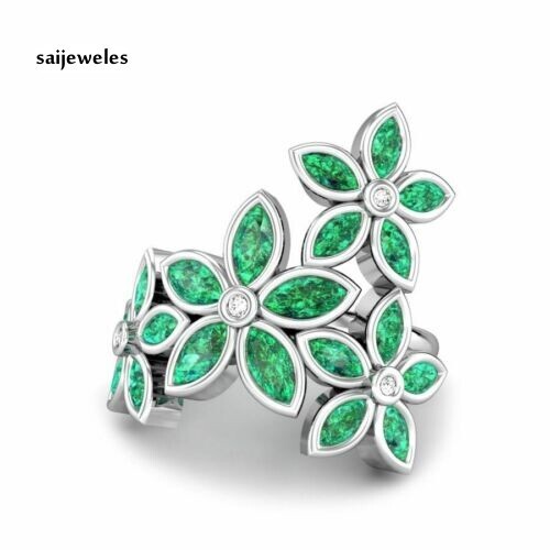 Anello foglia bella - , smeraldo
