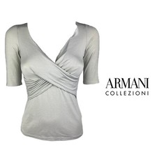 ARMANI COLLEZIONI – Top mezza manica grigio chiaro con scollo a V | Taglia 2US 34EU