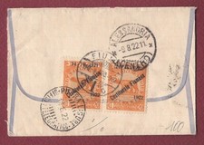 storia Postale Fiume Costituente coppia c.20 rispedita in FERMO POSTA segnatasse