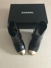 CHANEL STIVALI DONNA N. 37 italiano COLORE NERO E ORO IN PELLE