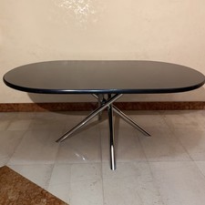 Tavolo Ovale da pranzo nero e inox modello "Nodo", Tisettanta, design anni 70