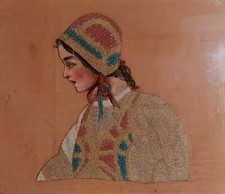 Quadro antico ricamo e tempera