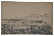 disegno antico originale Anonimo Paesaggio agreste quadro dessin ancien '800