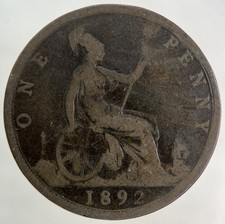 1892 Victoria One Penny Coin |