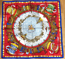 Rara sciarpa di seta HERMES PRIERES AU VENT Carre 90 blu rosso multicolore #y4944