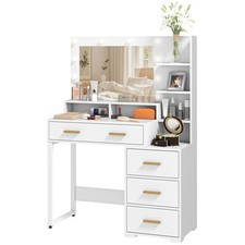 HOMCOM Tavolo da Trucco 4 Cassetti 6 Ripiani Aperti e Specchio in Legno Bianco