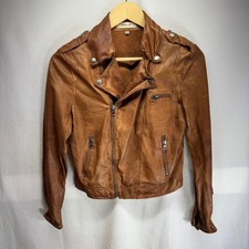 Vintage Jakett Etc. Brown Leather Biker Jacket Moto Zipper XS