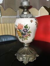 Lampada d’epoca con paralume, ottone e ceramica, vintage antiquariato