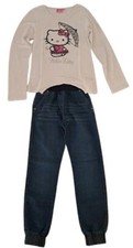 Hello Kitty Completo lotto set jeans top maglia bianca bimba bambina 13/14 anni