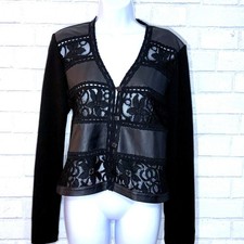 Cardigan gotico in pelle nero pizzo donna grande festa delle streghe fata grunge punk