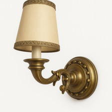 Applique vintage barocca in bronzo dorato con paralume – anni '50 da collezione