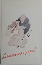 CARTOLINA WINSTON CHURCHILL "LA ZAMPOGNA SI SGONFIA" PROPAGANDA ANTINGLESE M2