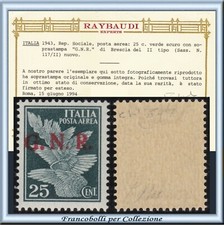 1943 Italia RSI G.N.R. Posta Aerea c. 25 verde Brescia n. 117/II Certificato GNR