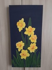 QUADRO MODERNO DIPINTO A MANO ACRILICO SU TELA 60x30 FIORI NARCISI