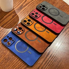 Coque Etui Antichoc Pour iPhone 17 16 15 14 Pro Max 13 Magsafe Cuir Case Cover